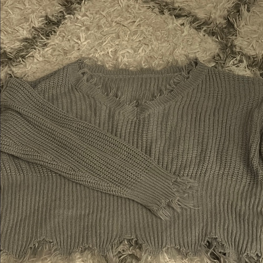 Gray Ribbed V-Neck Sweater with Classic Design